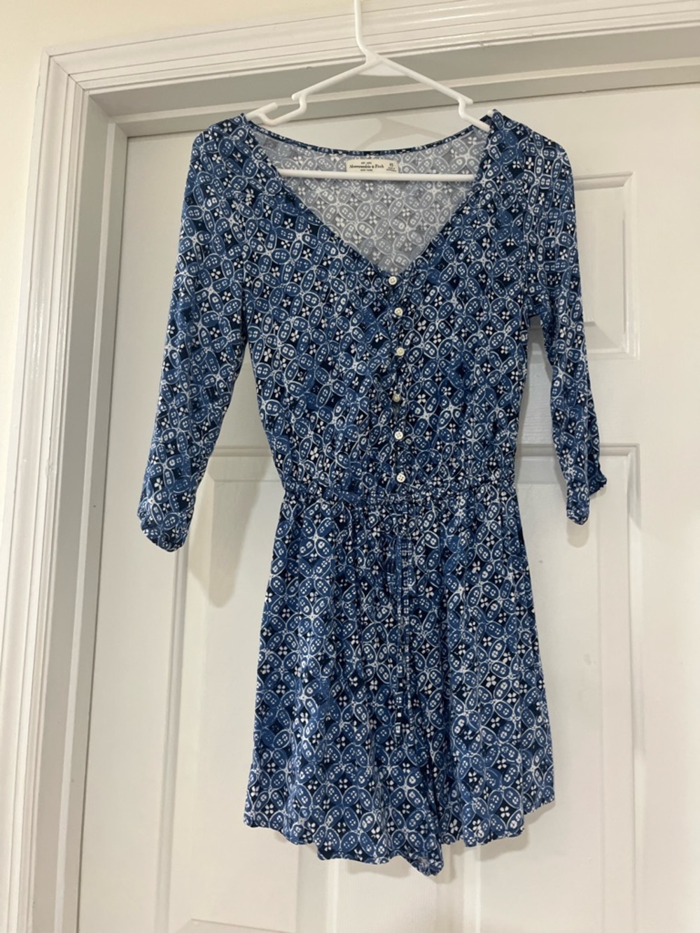 Blue Printed V-Neck Women's Romper